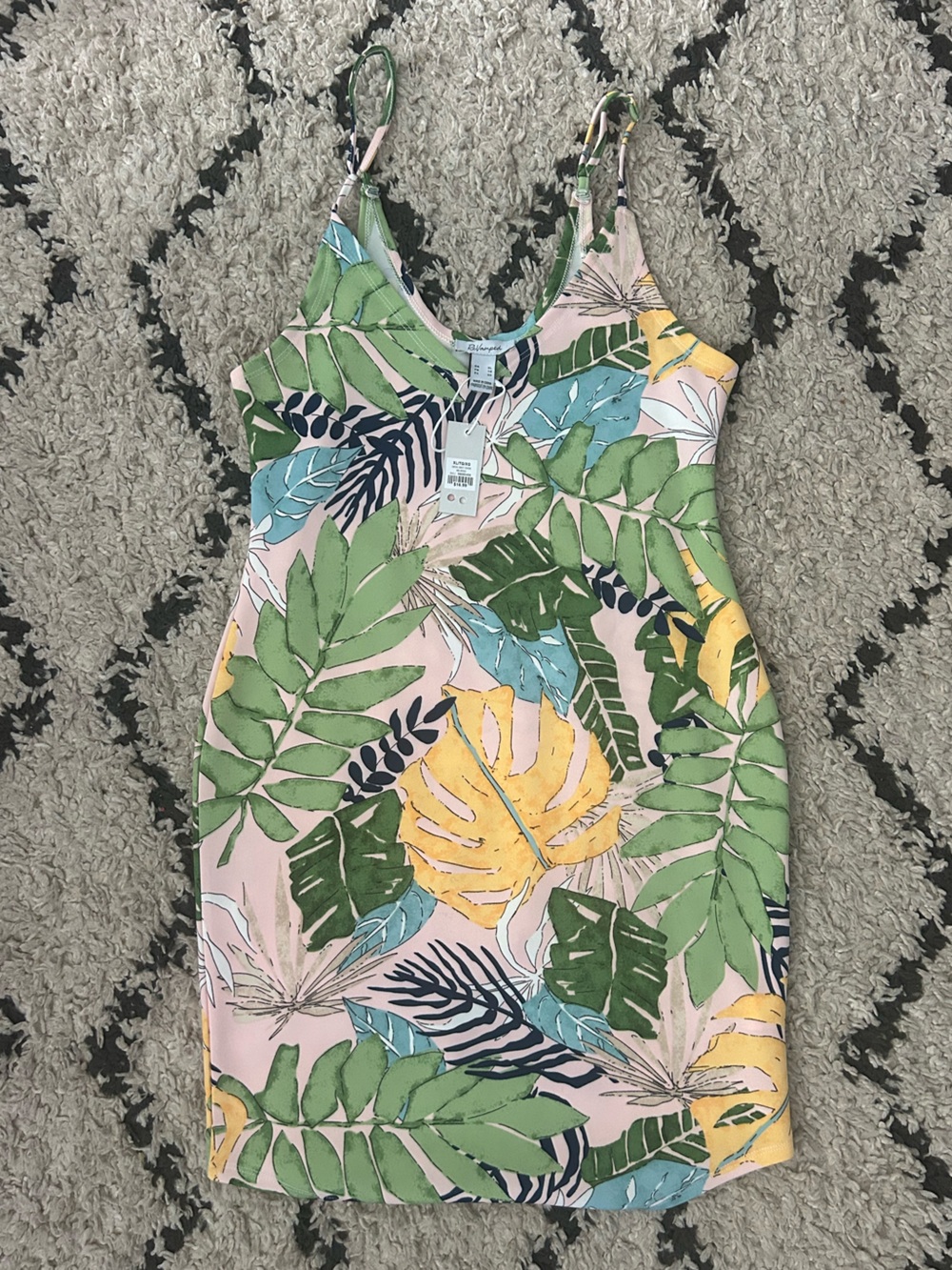 Tropical Leaf Print Sleeveless Top - Pink, Green & Yellow